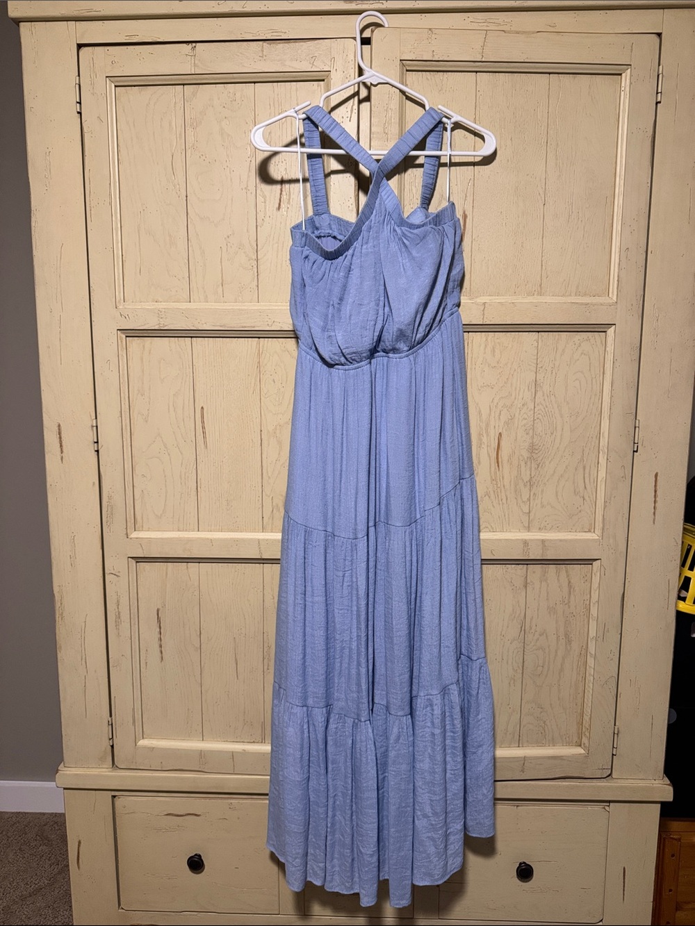Light Blue Tiered Maxi Dress with Strappy Back